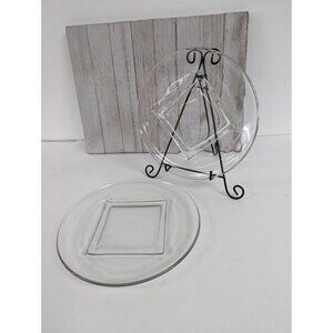 Set of 2 Cambridge Square Base Glass Round Plates 9 3/8"